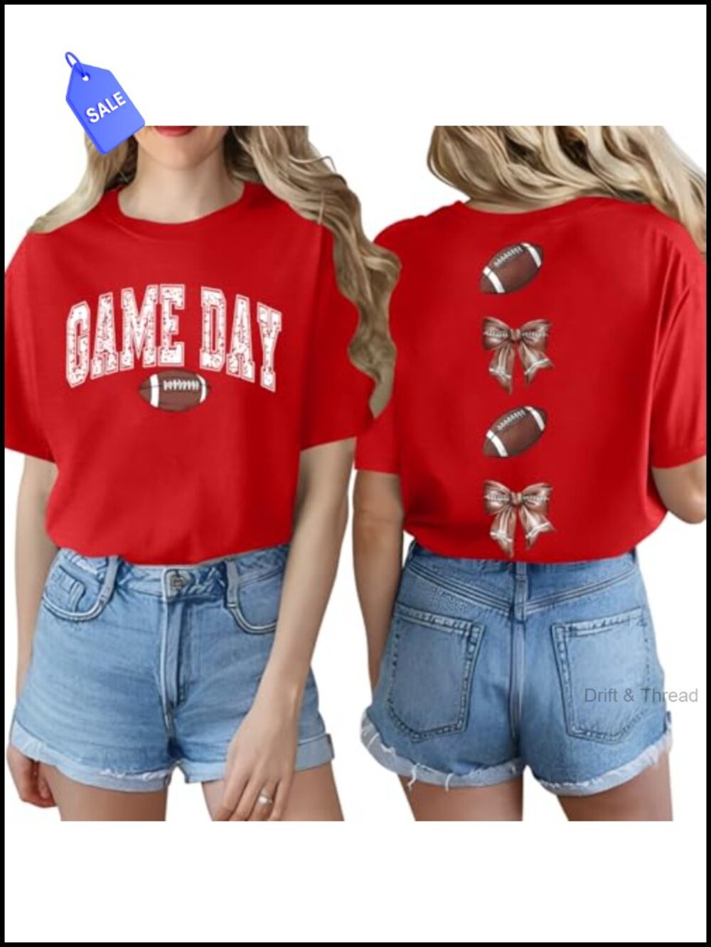 Womens Game Day Football Mom T-Shirt Soccer Lover Bow Graphic Tee
